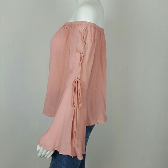 OFF SHOULDER TOP PULLOVER  LACE UP BELL SLEEVE Fairy Core - Picture 3 of 6